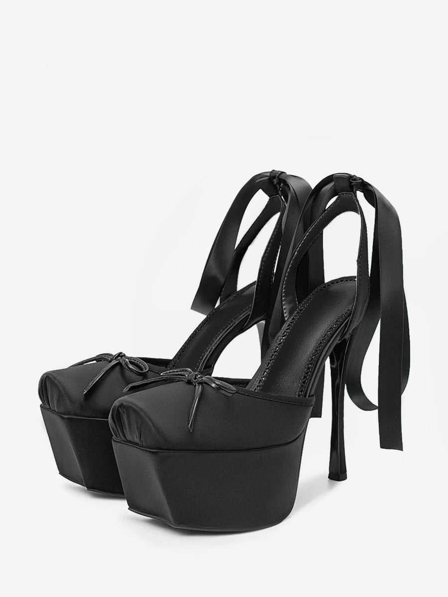 apricot platform lace up satin heels — view 5