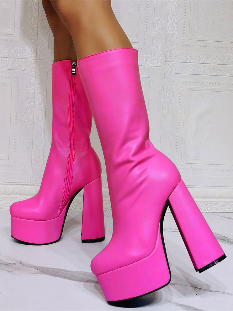 Purple Platform Block Heel Mid-Calf Boots — view 10