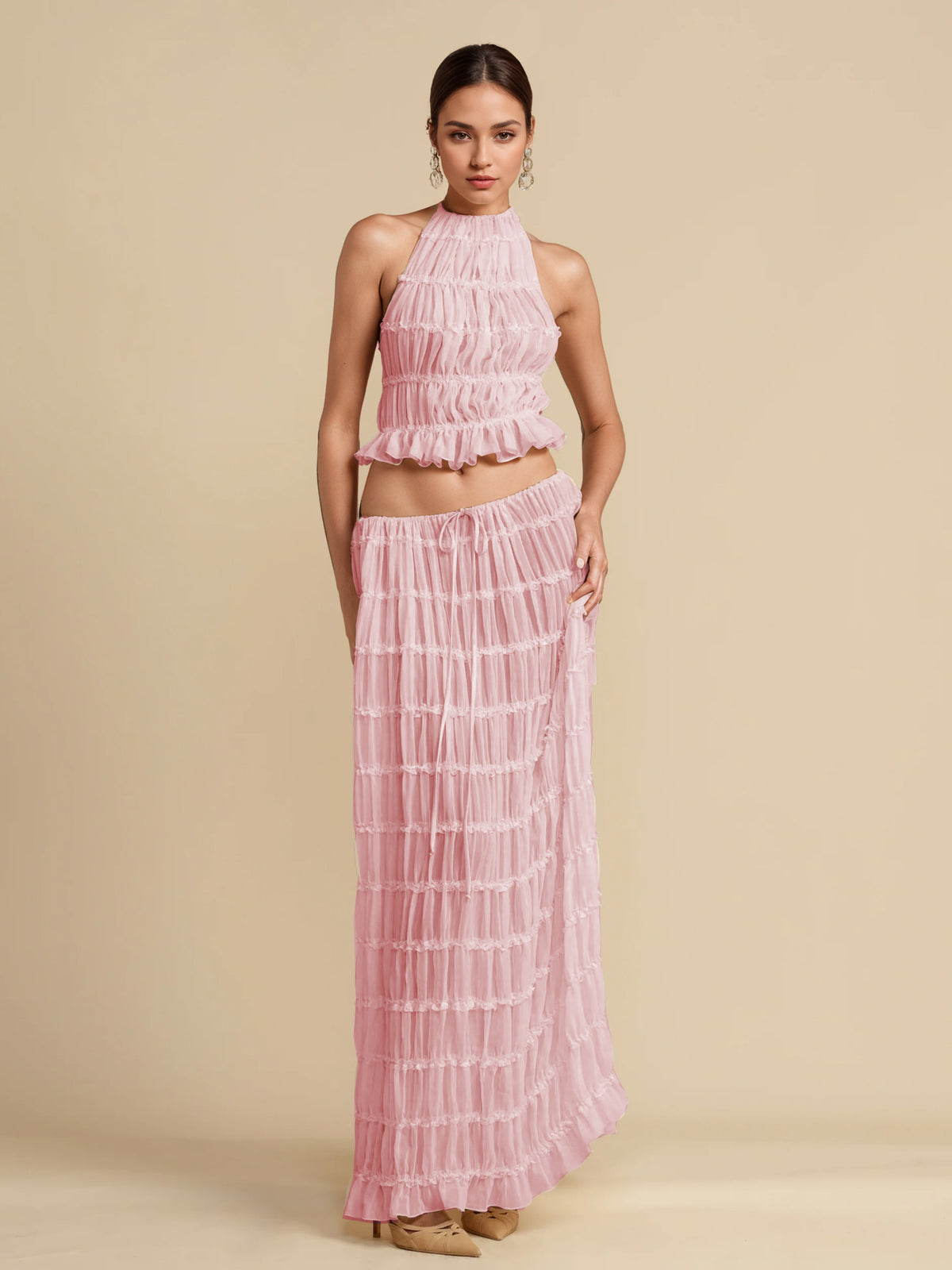 Apricot Halter-Neck Longline Two-Piece Set — view 13