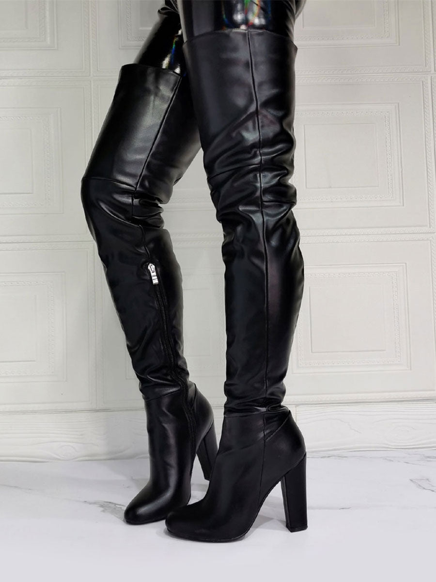 Black Block Heel Over-The-Knee Boots — view 1