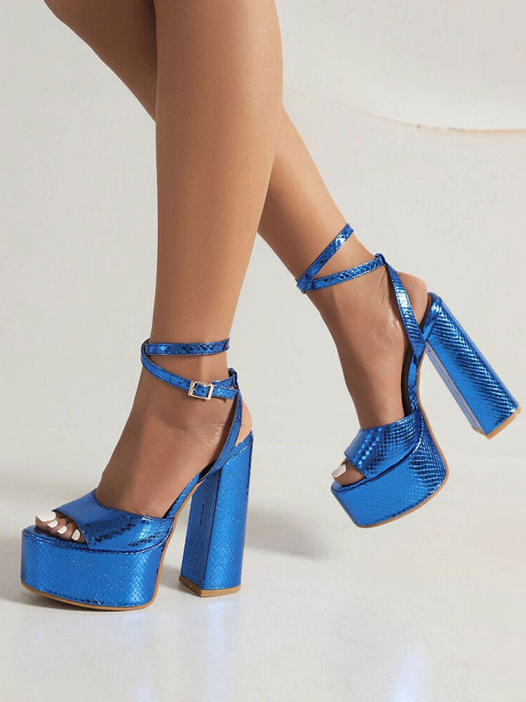 gold open toe ankle strap block heel sandals — view 1