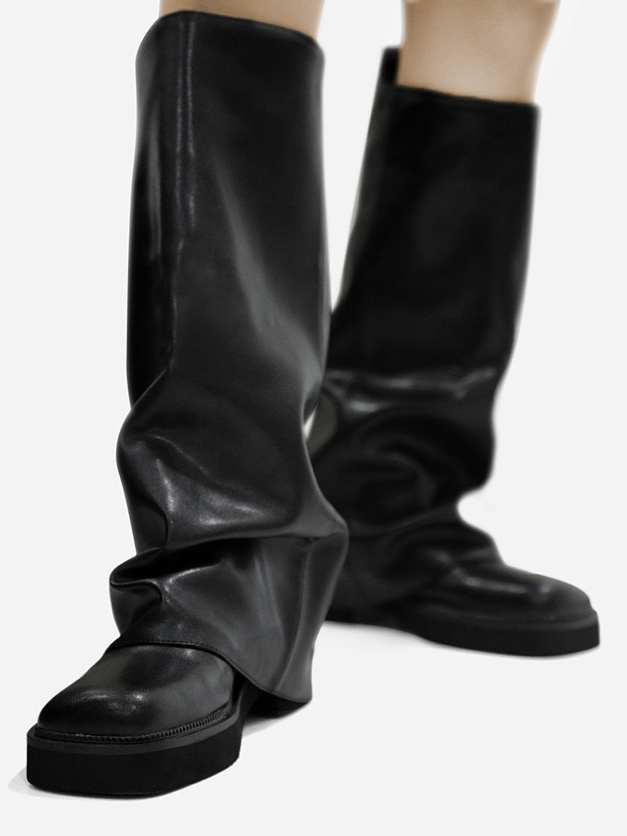 brown round toe knee high ruched boots — view 9