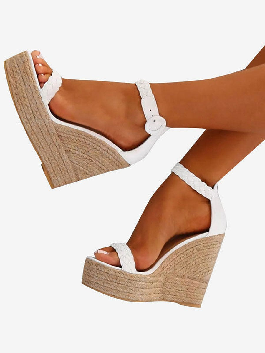 White Open-Toe Platform Buckle Wedge Sandals — view 1