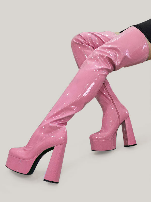 lilac platform block heel over the knee boots — view 3