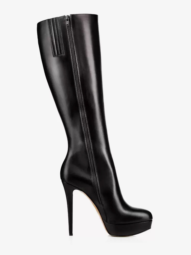 Red Round-Toe Platform Knee-High Boots — view 3