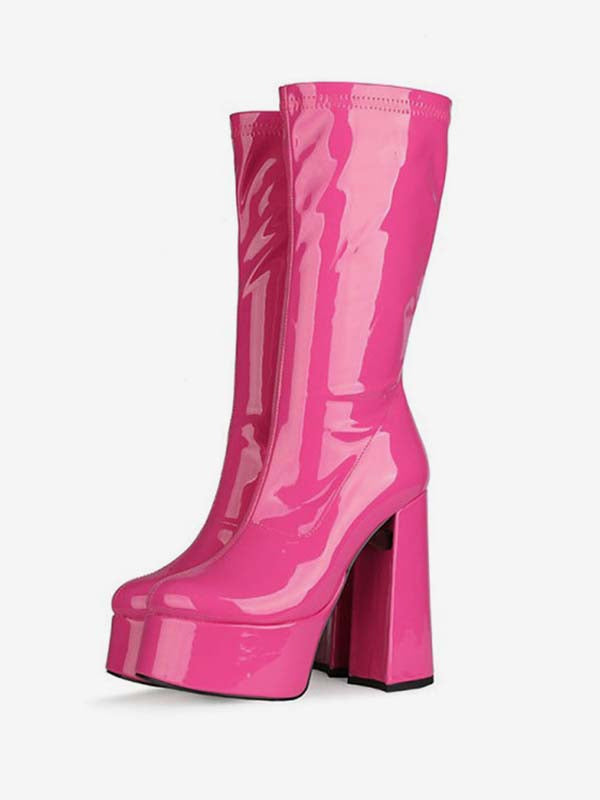purple platform block heel boots — view 2