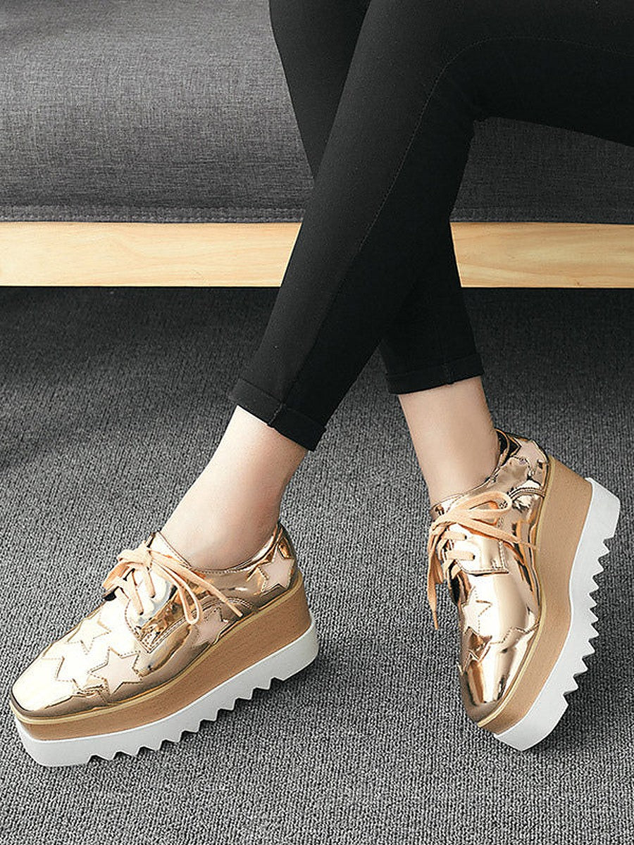 Gold Platform Lace-Up Loafers — view 1