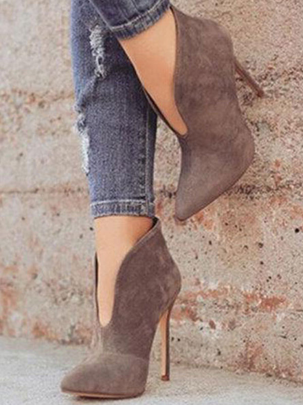 purple pointed toe suede effect ankle boots — view 3
