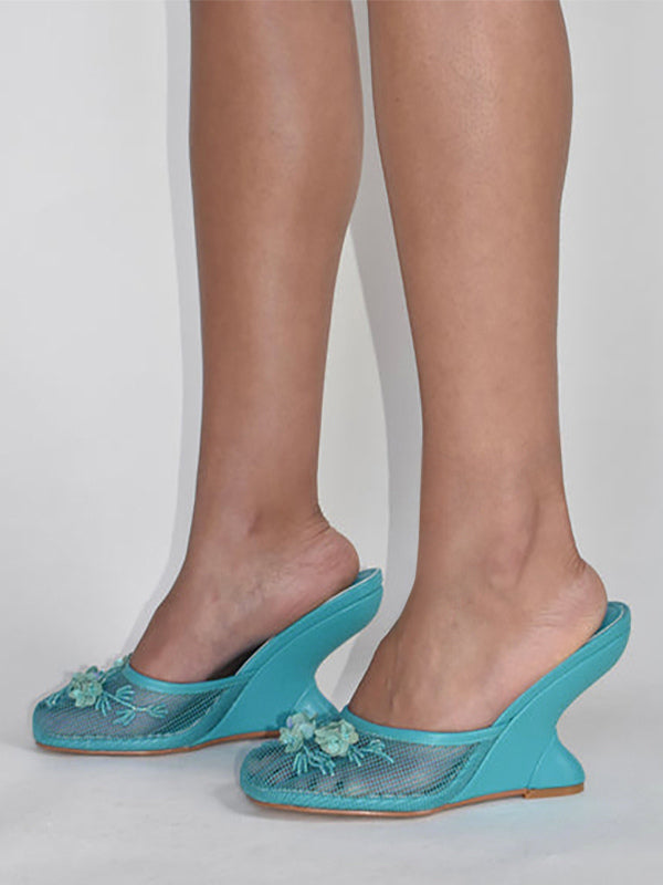 Purple Round-Toe Wedge Sheer Sandals — view 11