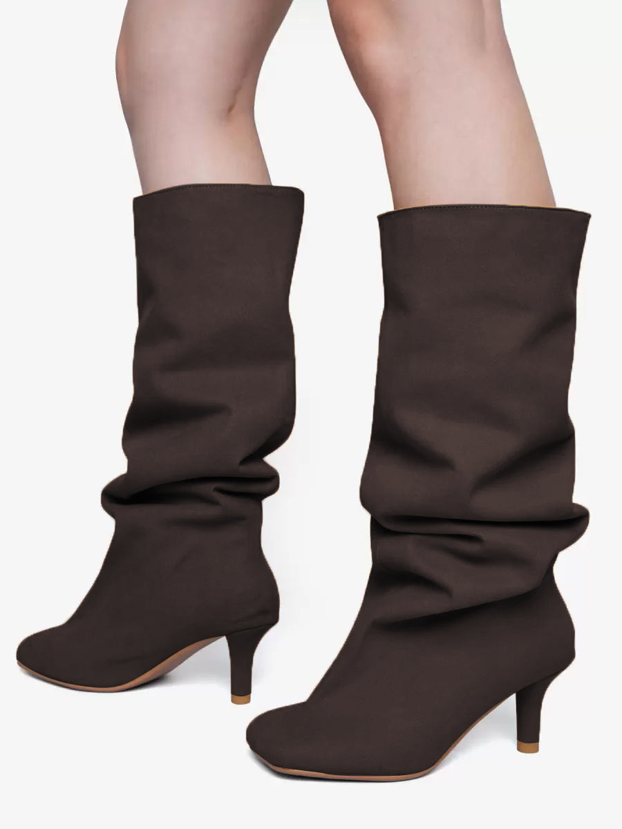 Apricot Square-Toe Suede-Effect Knee-High Boots — view 12