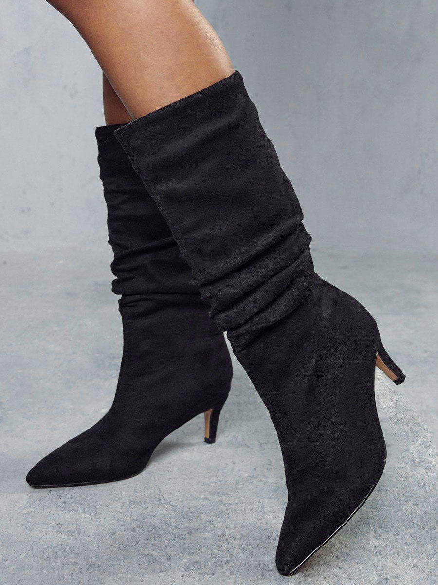 apricot kitten heel mid calf boots — view 7