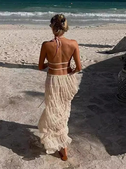 apricot halter neck longline two piece set — view 4