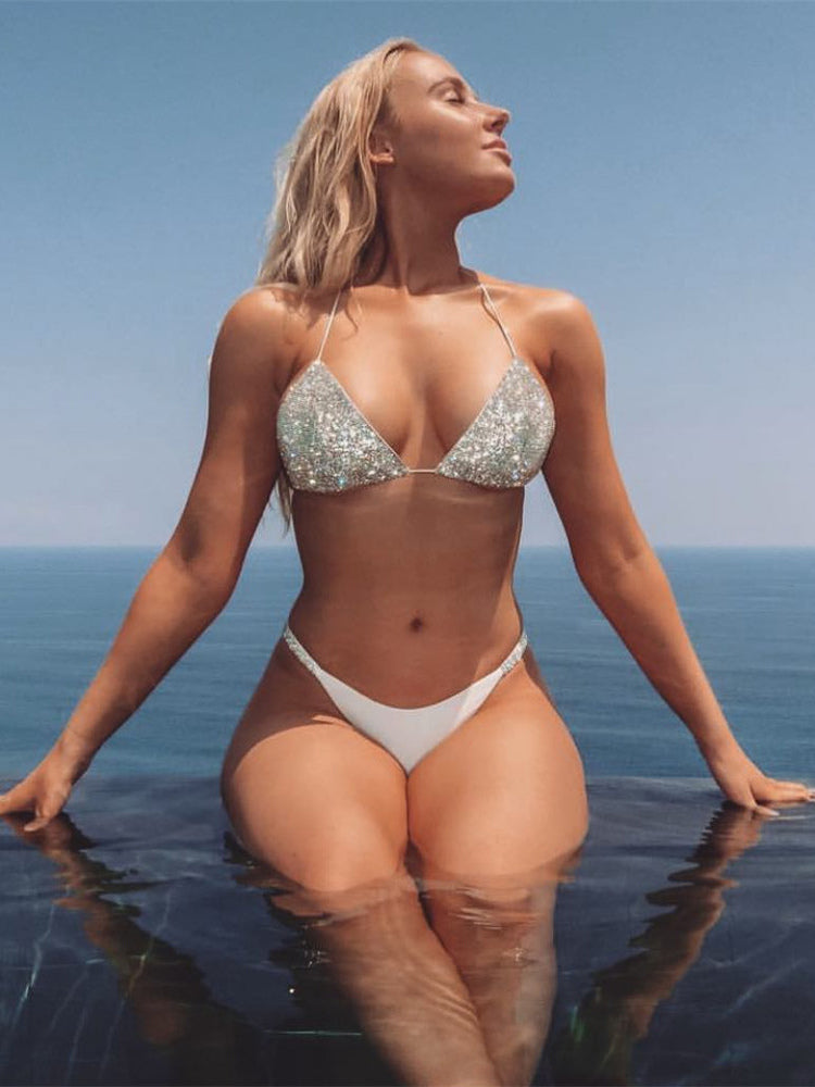 rose embellished metallic bikini set — view 4