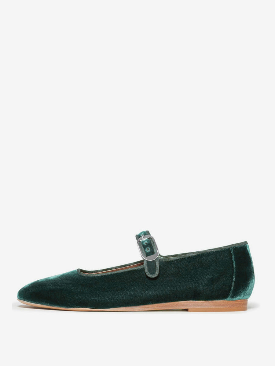 Green Round-Toe Velvet Ballet Flats — view 5
