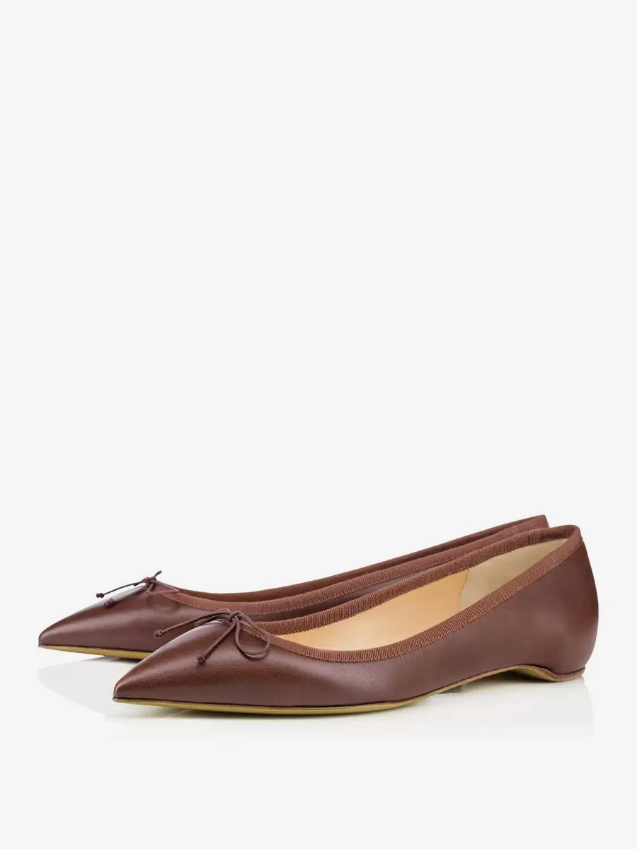 Brown Pointed-Toe Bow Detail Ballet Flats — view 1