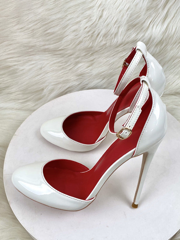Red Round-Toe Ankle-Strap Stiletto Court Shoes — view 6