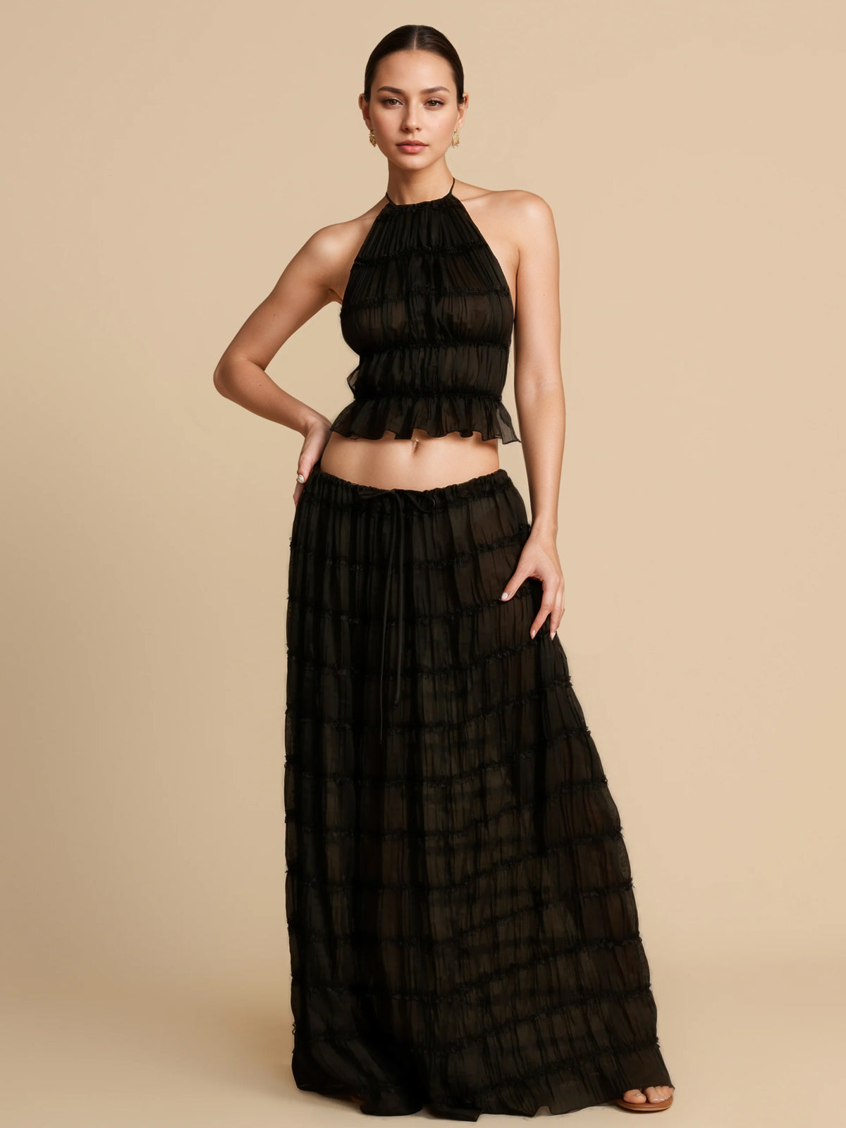Apricot Halter-Neck Longline Two-Piece Set — view 11