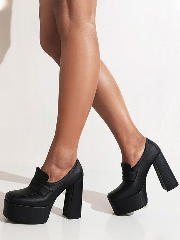 Pink Round-Toe Platform Block Heel Loafers — view 4