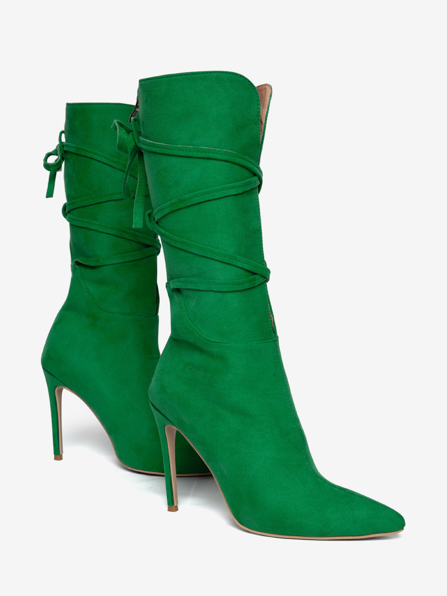 purple pointed toe lace up ankle boots — view 3