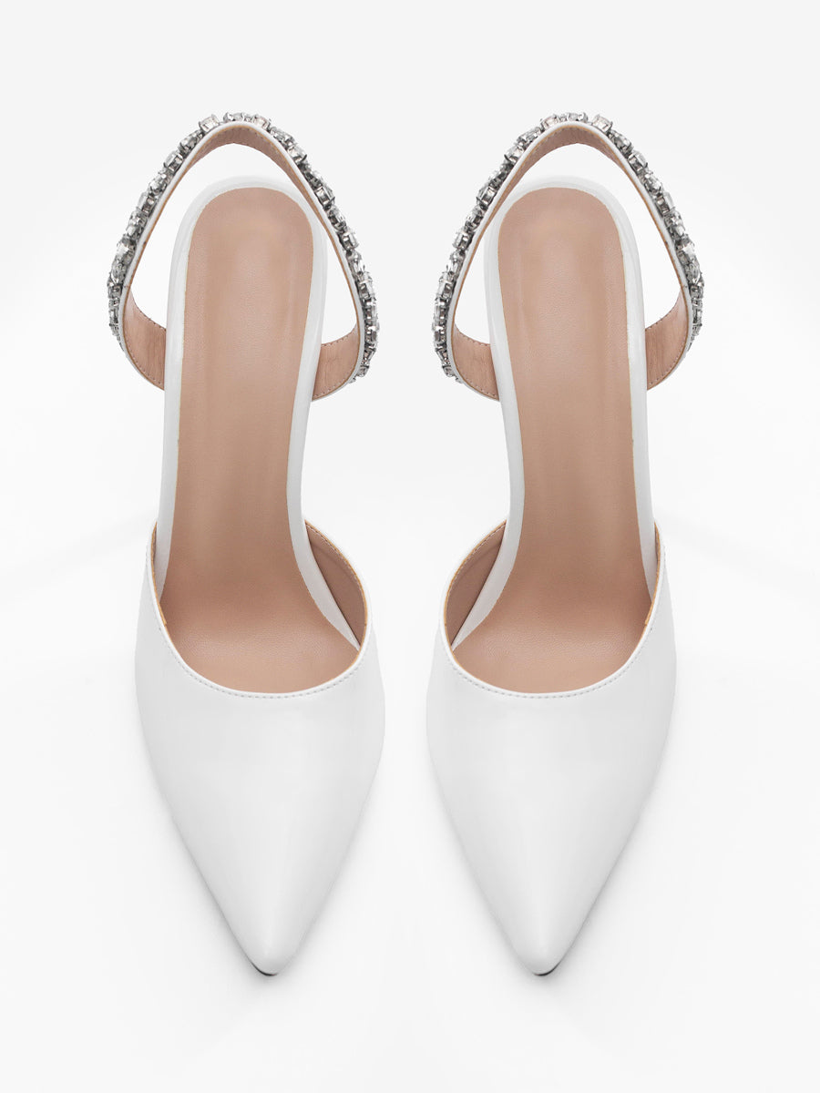 red pointed toe slingback embellished court shoes — view 4