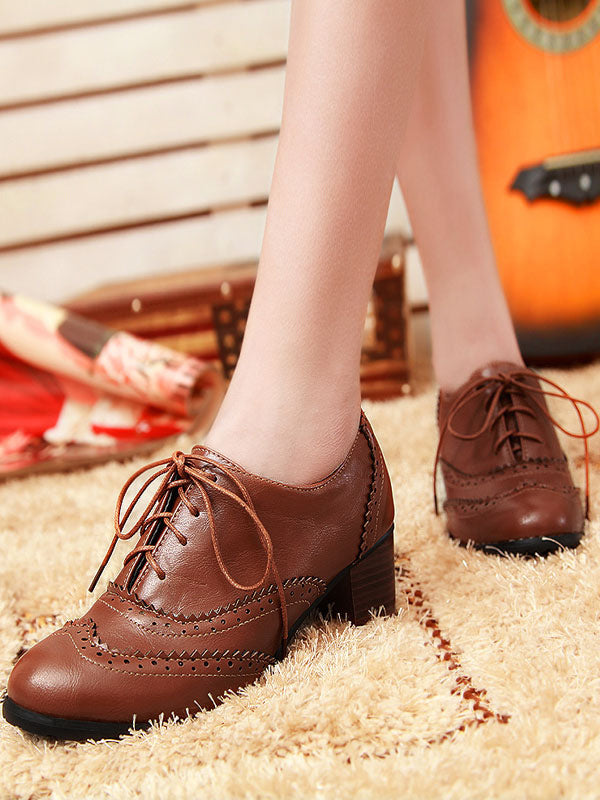 Brown Block Heel Lace-Up Heels — view 5