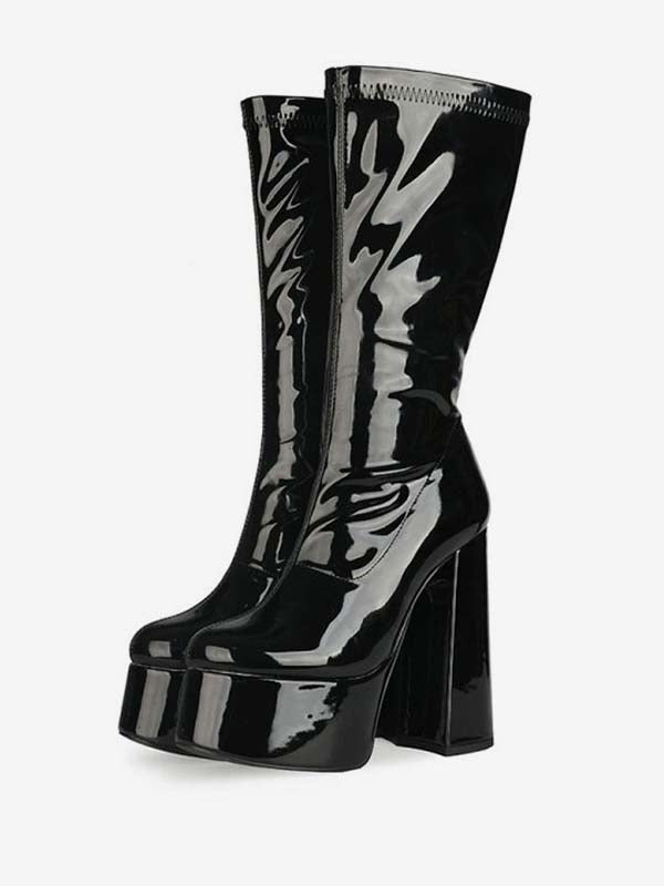purple platform block heel boots — view 3