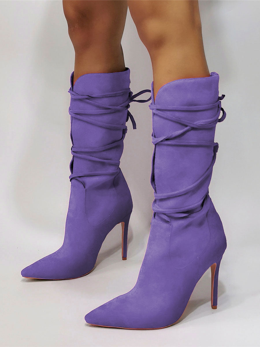Purple Pointed-Toe Lace-Up Ankle Boots — view 11
