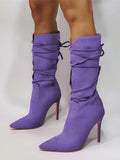 Purple Pointed-Toe Lace-Up Ankle Boots — view 11