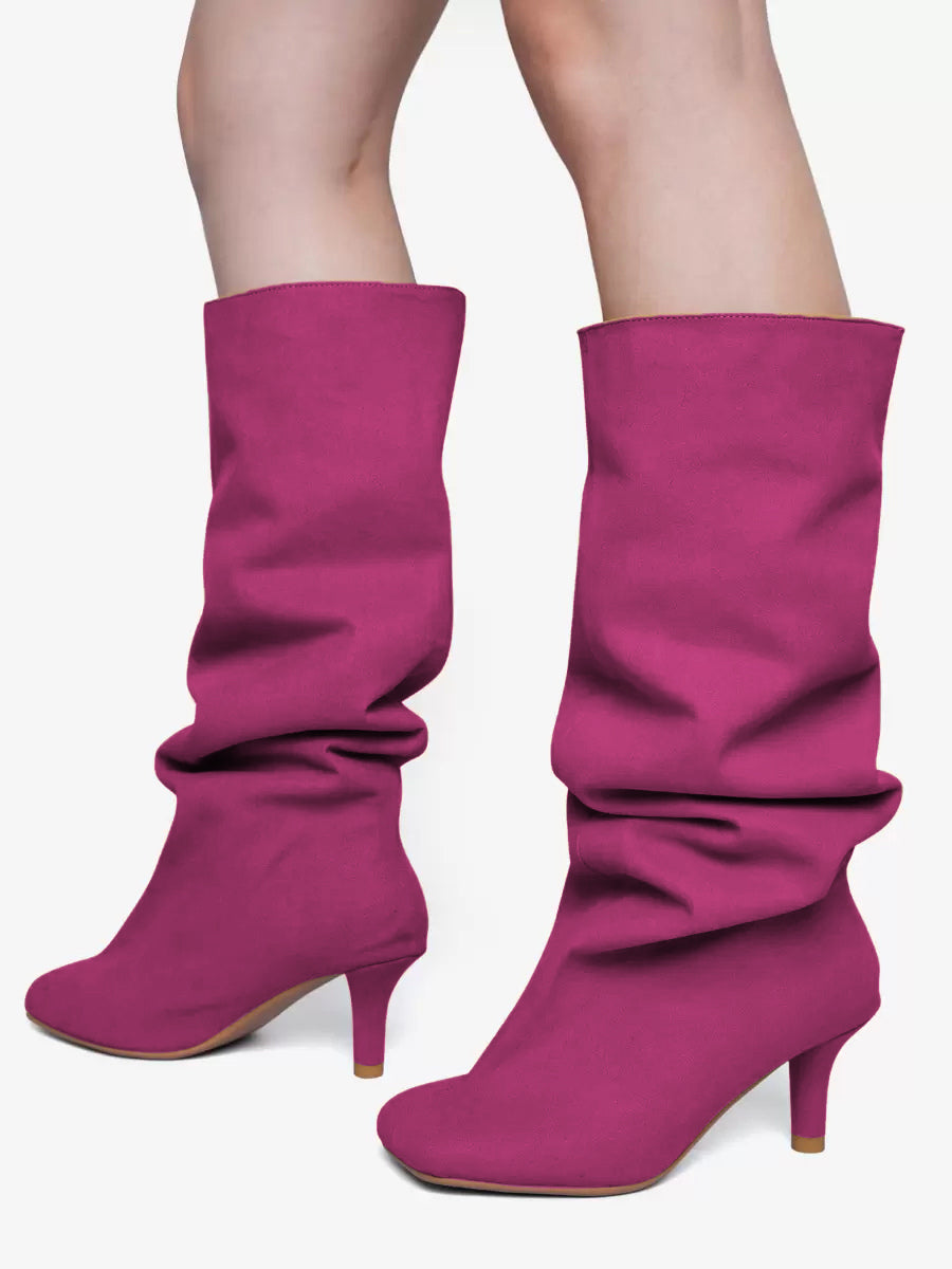 Apricot Square-Toe Suede-Effect Knee-High Boots — view 9