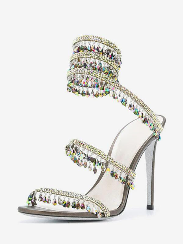 Apricot Open-Toe Lace-Up Embellished Sandals — view 6
