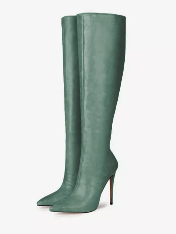 Pewter Pointed-Toe Stiletto Knee-High Boots — view 6