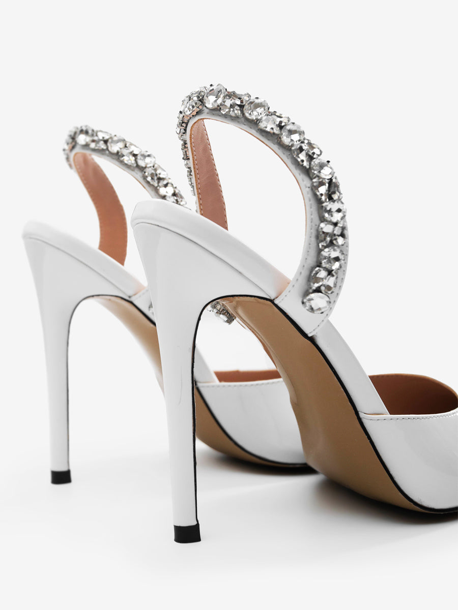 red pointed toe slingback embellished court shoes — view 8