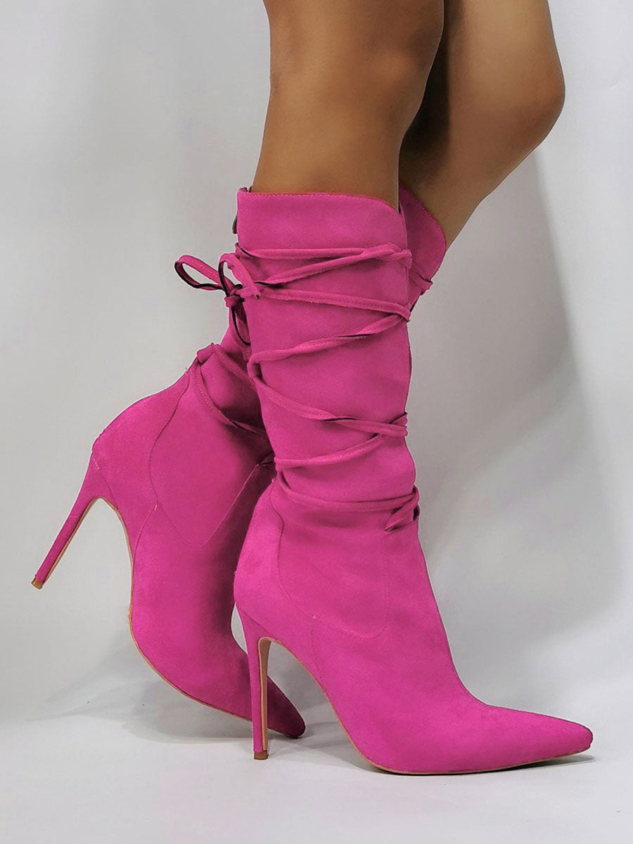 purple pointed toe lace up ankle boots — view 8