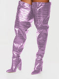 Purple Block Heel Relaxed Over-The-Knee Boots — view 7