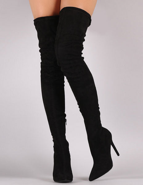 hunter green pointed toe suede effect stretch panel boots — view 6