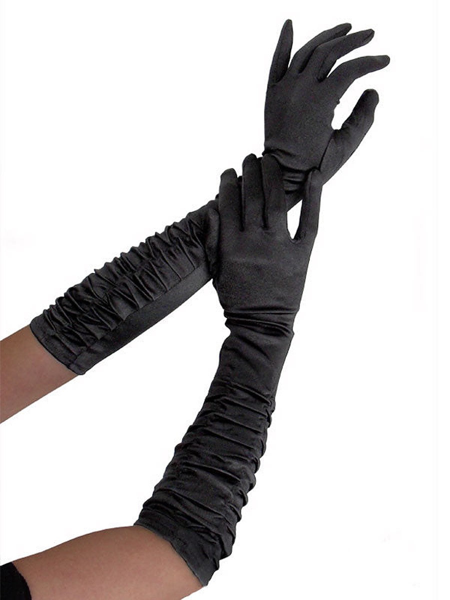 Black Ruched Longline Gloves — view 1