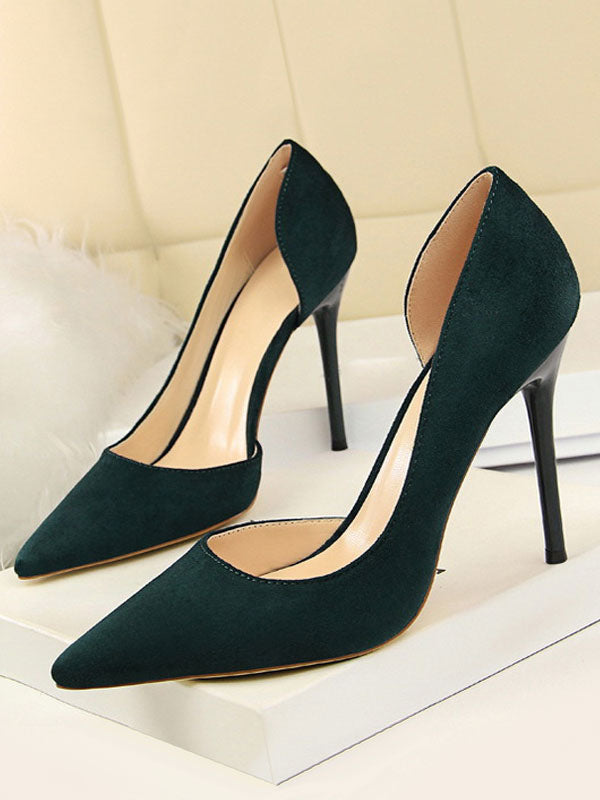 green pointed toe stiletto suede effect court shoes — view 5