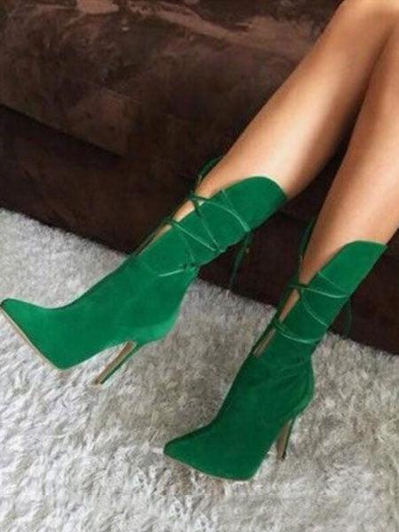 purple pointed toe lace up ankle boots — view 1