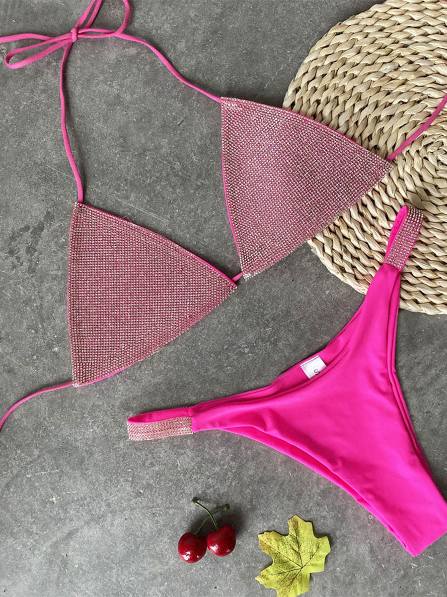rose embellished metallic bikini set — view 9