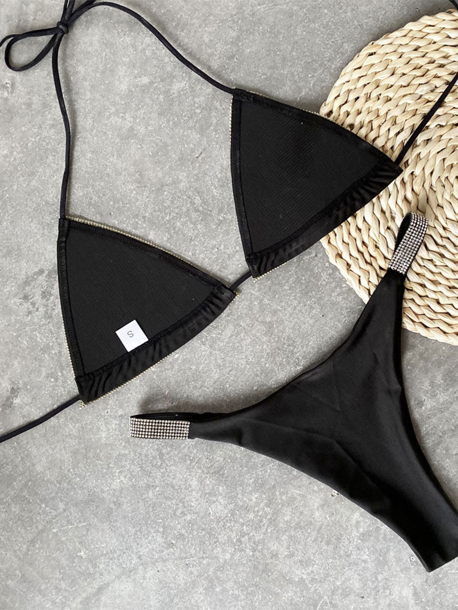 rose embellished metallic bikini set — view 7