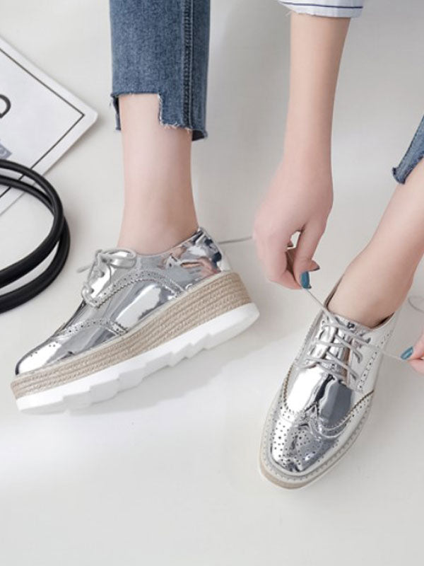Apricot Round-Toe Platform Lace Loafers — view 8