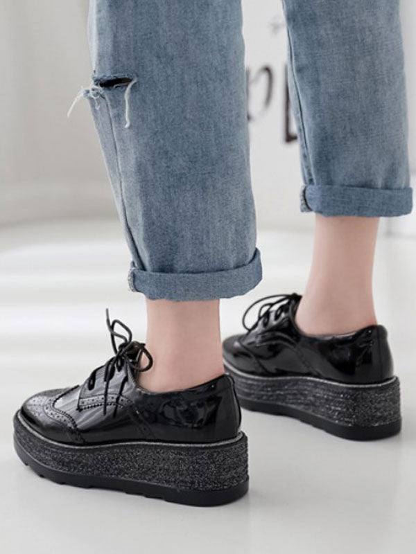 Apricot Round-Toe Platform Lace Loafers — view 4