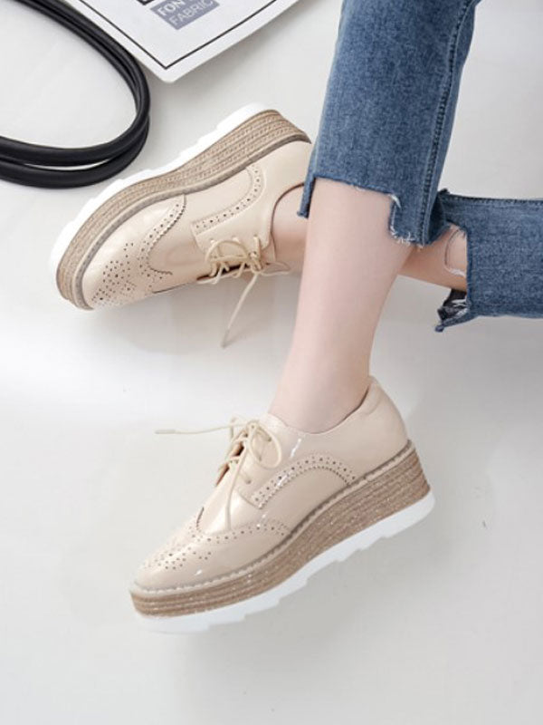 Apricot Round-Toe Platform Lace Loafers — view 9