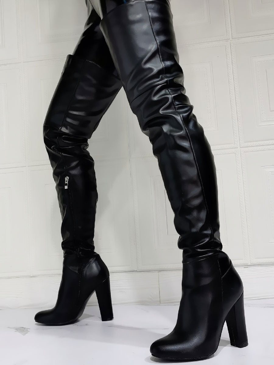 Black Block Heel Over-The-Knee Boots — view 4