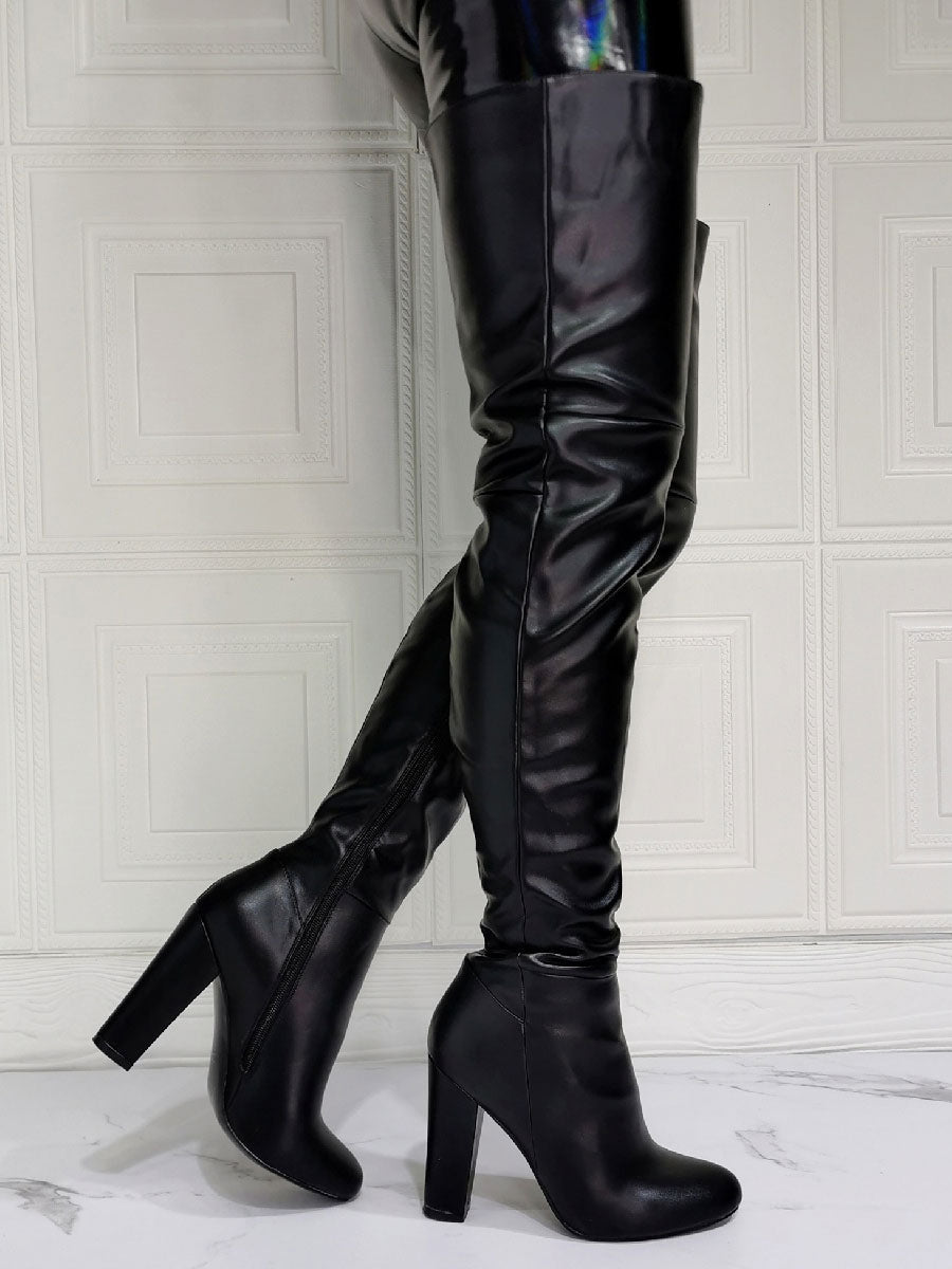 Black Block Heel Over-The-Knee Boots — view 5