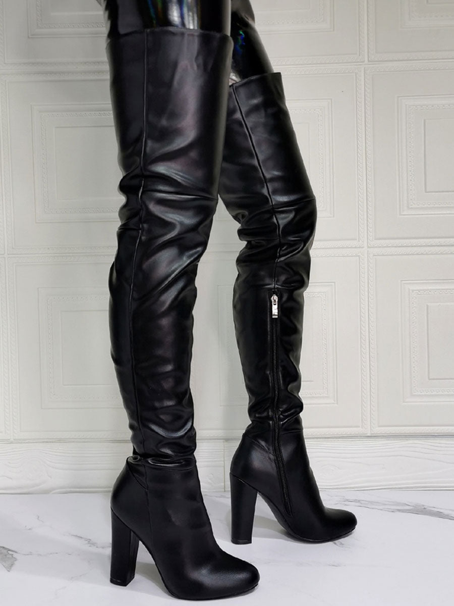 Black Block Heel Over-The-Knee Boots — view 6