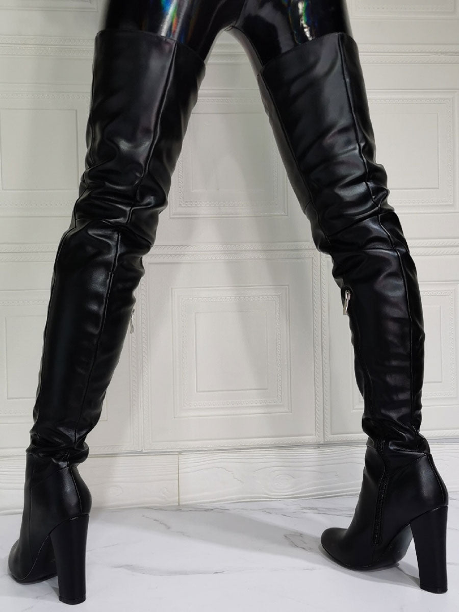 Black Block Heel Over-The-Knee Boots — view 7
