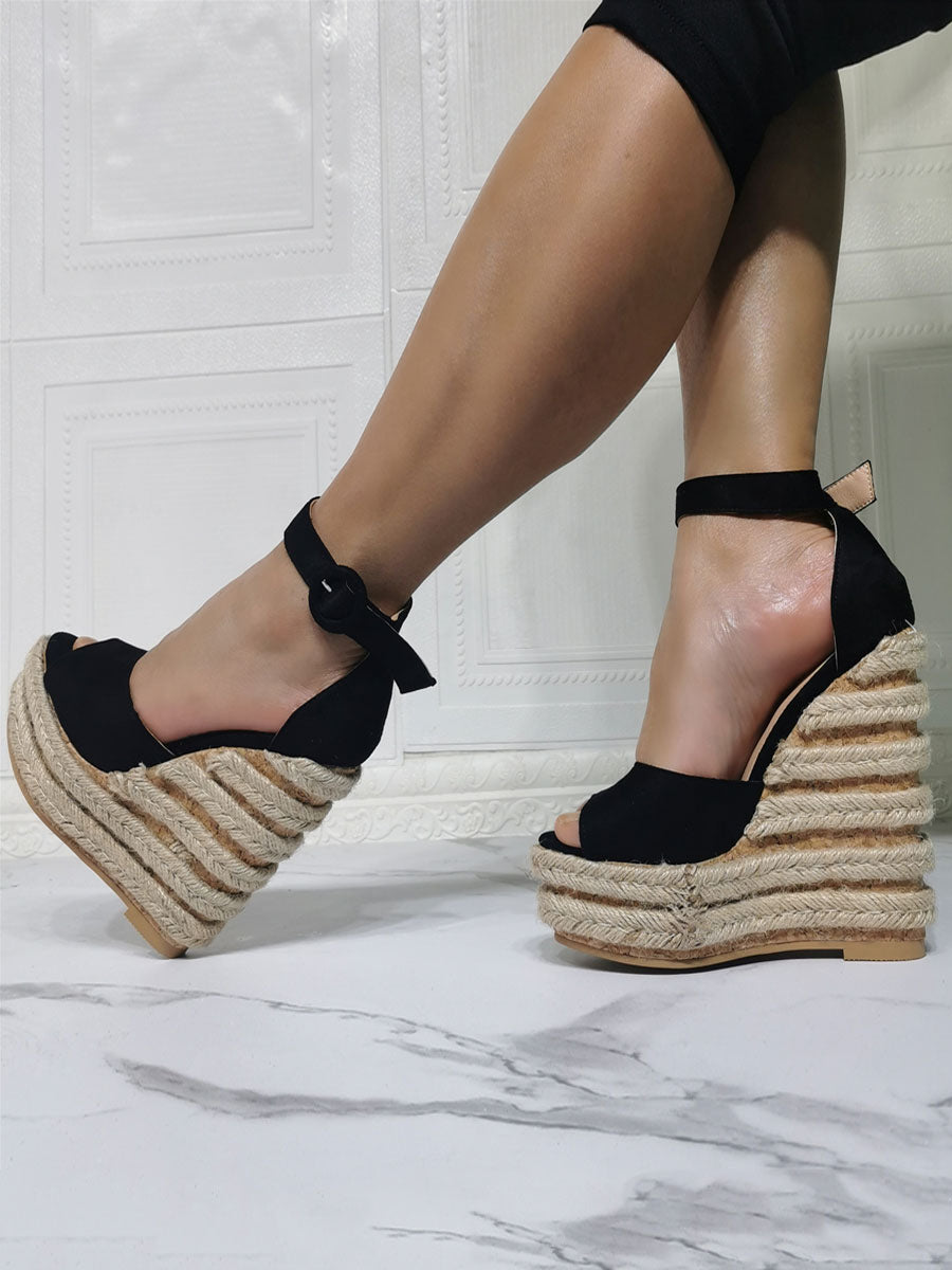 black platform wedge sandals — view 4