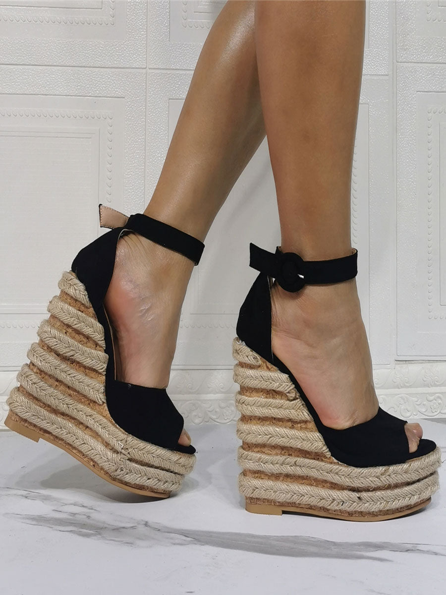 black platform wedge sandals — view 5