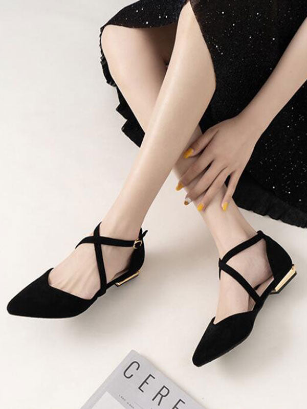 Apricot Pointed-Toe Ankle-Strap Ballet Flats — view 2
